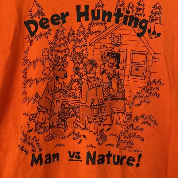 🧡🦌Vintage Graphic T 1970’s/1980’s Screen Stars XL - Man vs Nature Cartoon 🦌🧡 - Picture 2 of 5